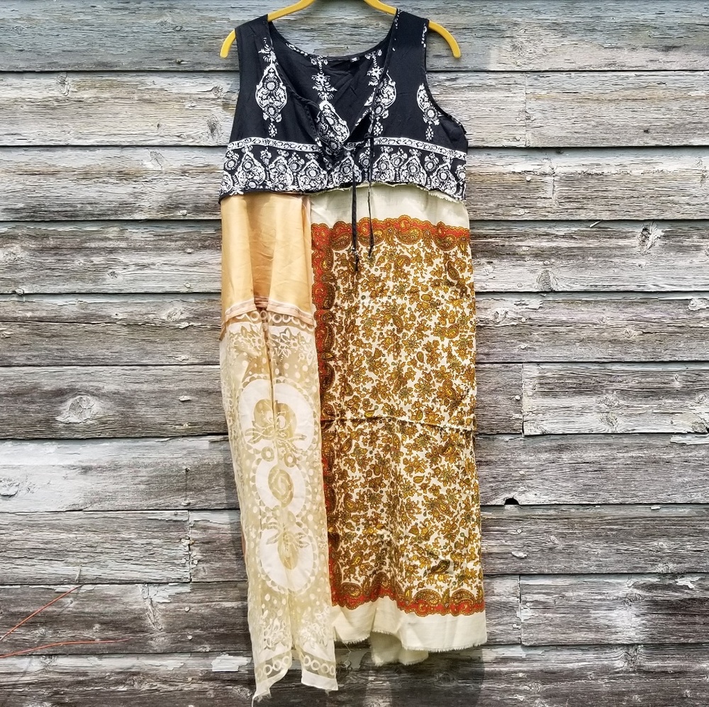 Boho Vintage Tank Sleeveless Dress Upcycled